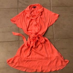 Ladies Dress Elastic Tie Waist Collar With Half Button Up Size 6